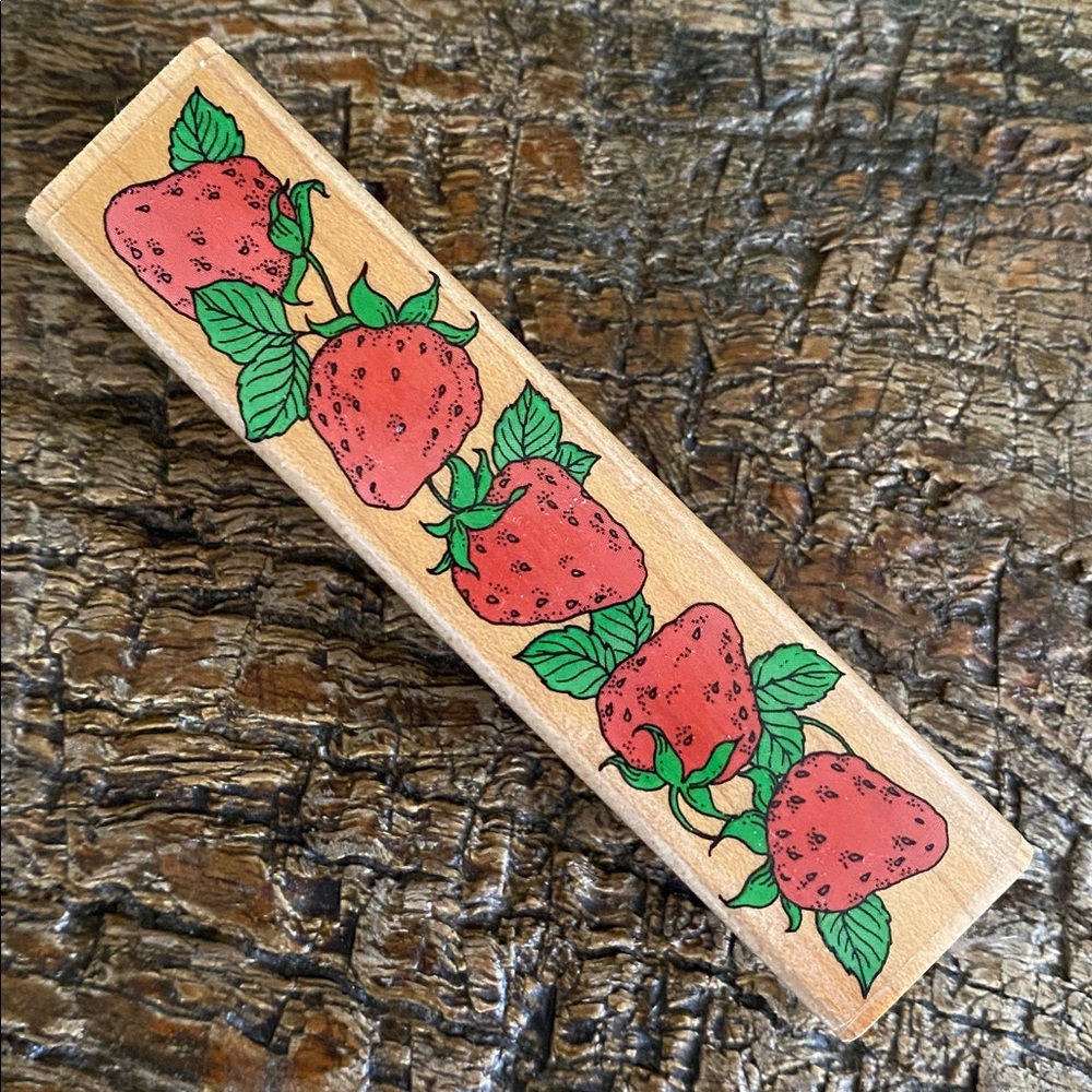 🍓Vintage🍓Strawberry🍓Wood Block Rubber Stamp
